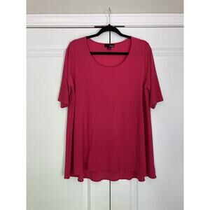 Sun Kim Womens Large Asymmetrical Swing Short Sleeve Top Stretch Blouse Hot Pink